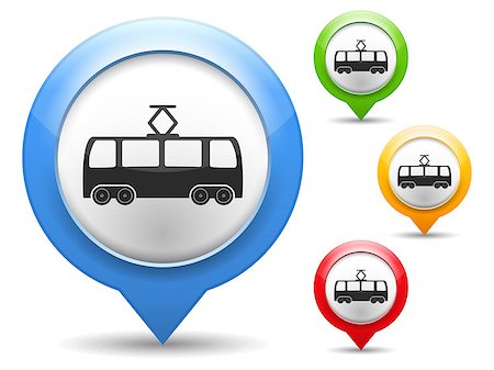 simsearch:400-07054484,k - Map marker with icon of a tram, vector eps10 illustration Stock Photo - Budget Royalty-Free & Subscription, Code: 400-07054496