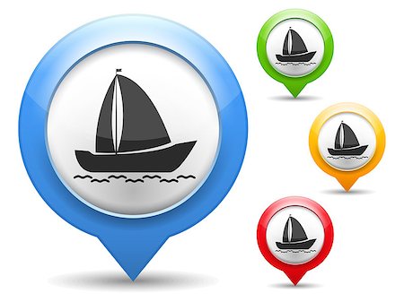 simsearch:400-07054484,k - Map marker with icon of a yacht, vector eps10 illustration Stock Photo - Budget Royalty-Free & Subscription, Code: 400-07054497