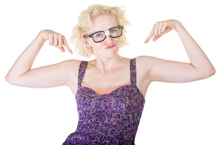 Funny Caucasian woman with damaged thick eyeglasses Stockbilder - Microstock & Abonnement, Bildnummer: 400-07054625