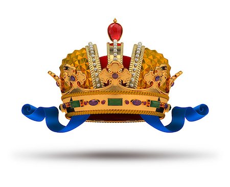 diadème - Crown with blue ribbon and a ruby. 3d image. Isolated white background. Clipping path included. Stock Photo - Budget Royalty-Free & Subscription, Code: 400-07054821