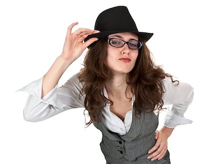 simsearch:400-07054885,k - beautiful girl in the black hat, sends a kiss isolated on a white background Stockbilder - Microstock & Abonnement, Bildnummer: 400-07054881