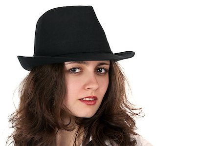 simsearch:400-07054885,k - portrait of a beautiful brunette in a hat isolated on white background Stockbilder - Microstock & Abonnement, Bildnummer: 400-07054882