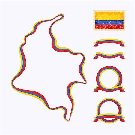 simsearch:400-08050839,k - Outline map of Colombia. Border is marked with a ribbon in the national colors. The package contains a stamp with flag and frames. The file is made with no transparencies and gradients. Stock Photo - Budget Royalty-Free & Subscription, Code: 400-07054967