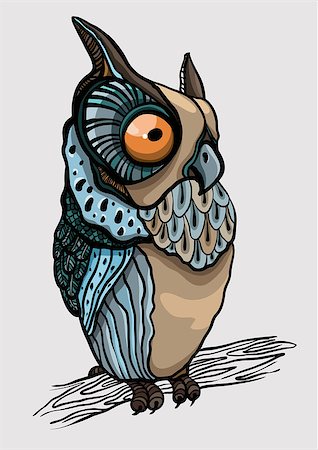 Cartoon graphic owl sitting on a branch Stock Photo - Budget Royalty-Free & Subscription, Code: 400-07055017