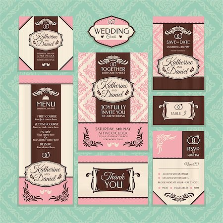 simsearch:400-07923343,k - Set of wedding cards. Wedding invitations, Thank you card, Save the date card, Table card, RSVP card and Menu. Foto de stock - Super Valor sin royalties y Suscripción, Código: 400-07055236