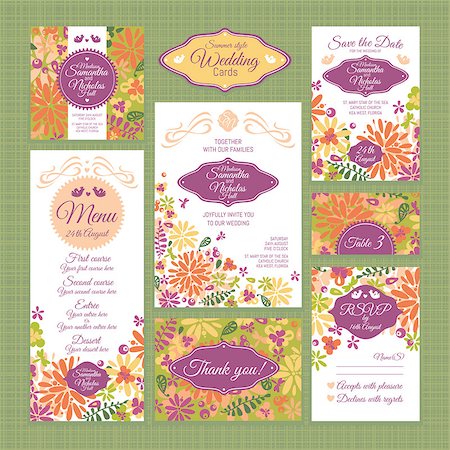 simsearch:400-08020817,k - Set of wedding cards. Wedding invitations, Thank you card, Save the date card, Table card, RSVP card and Menu. Foto de stock - Super Valor sin royalties y Suscripción, Código: 400-07055237