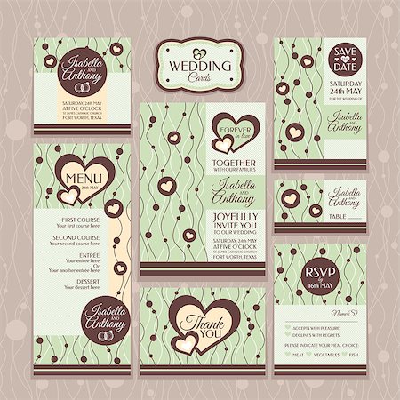 simsearch:400-07923343,k - Set of wedding cards. Wedding invitations, Thank you card, Save the date card, Table card, RSVP card and Menu. Foto de stock - Super Valor sin royalties y Suscripción, Código: 400-07055238