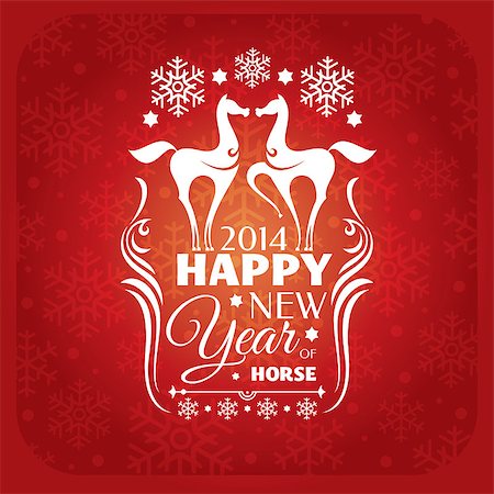 new year card with horses and snowflakes vector illustration Stock Photo - Budget Royalty-Free & Subscription, Code: 400-07055259