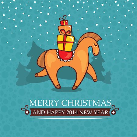 Christmas cute baby card with horse and gifts vector illustration Stock Photo - Budget Royalty-Free & Subscription, Code: 400-07055260