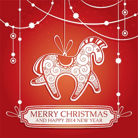 Christmas greeting card with horse vector illustration Stock Photo - Budget Royalty-Free & Subscription, Code: 400-07055291