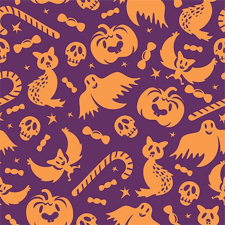 simsearch:400-09067759,k - Halloween seamless pattern background wallpaper vector illustration Foto de stock - Royalty-Free Super Valor e Assinatura, Número: 400-07055309