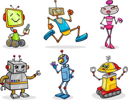 simsearch:400-04405278,k - Cartoon Illustration of Funny Robots or Droids Set Fotografie stock - Microstock e Abbonamento, Codice: 400-07055409