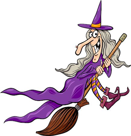 simsearch:400-07486756,k - Cartoon Illustration of Funny Fantasy or Halloween Witch Flying on Broom Stock Photo - Budget Royalty-Free & Subscription, Code: 400-07055412