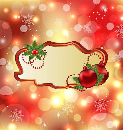 simsearch:400-08113383,k - Illustration greeting elegant card with mistletoe and Christmas ball - vector Stock Photo - Budget Royalty-Free & Subscription, Code: 400-07055628