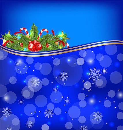 simsearch:400-08113383,k - Illustration Christmas glowing background with holiday decoration - vector Stock Photo - Budget Royalty-Free & Subscription, Code: 400-07055632