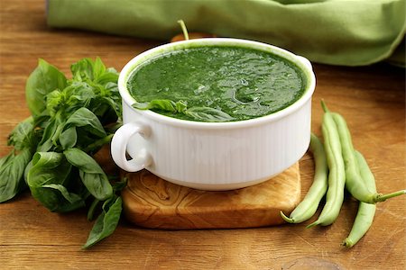 green cream soup of spinach and green peas in white bowl Stock Photo - Budget Royalty-Free & Subscription, Code: 400-07055692