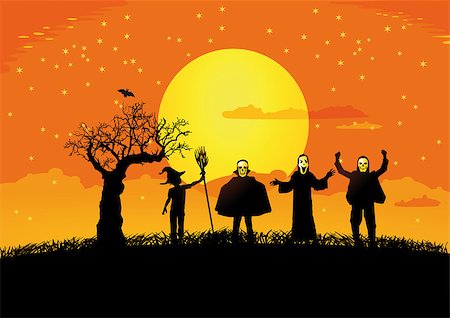 simsearch:400-05699469,k - Halloween with silhouettes of children Stock Photo - Budget Royalty-Free & Subscription, Code: 400-07055816