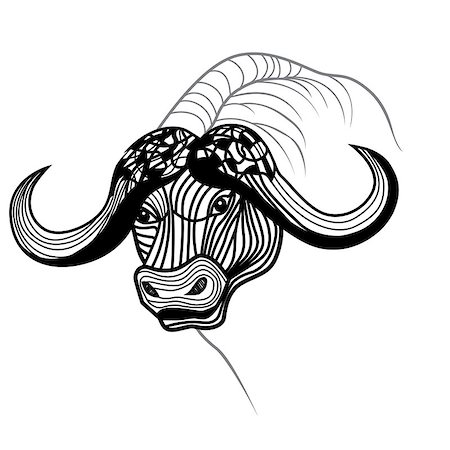 Buffalo bull head vector animal illustration for t-shirt. Sketch tattoo design. Stock Photo - Budget Royalty-Free & Subscription, Code: 400-07055930