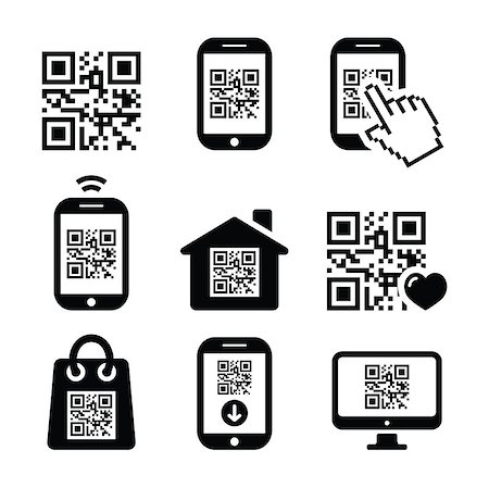 pixelated - Scanning QR code with smartphone vector icons set isolated on white Stock Photo - Budget Royalty-Free & Subscription, Code: 400-07055984