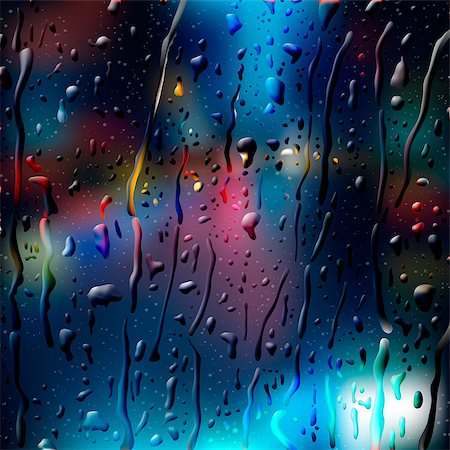 Defocused Lights of City Road at Night, view through wet glass, vector Eps 10 illustration. Stockbilder - Microstock & Abonnement, Bildnummer: 400-07055992