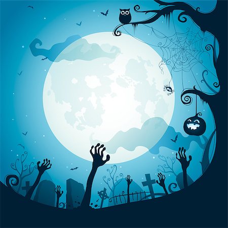 die toon - Halloween illustration - Graveyard.    Illustration contains a transparency blends/gradients, AI EPS10 vector file. Stock Photo - Budget Royalty-Free & Subscription, Code: 400-07056256