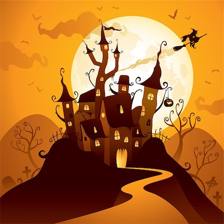 Spooky castle in front of the moon. Stock Photo - Budget Royalty-Free & Subscription, Code: 400-07056257