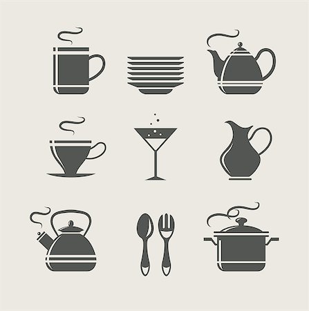 kitchen tableware set of icons. vector illustration Foto de stock - Royalty-Free Super Valor e Assinatura, Número: 400-07056460