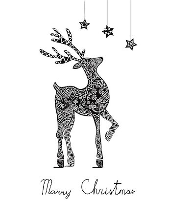 Christmas greeting card with deer and stars vector graphic Stock Photo - Budget Royalty-Free & Subscription, Code: 400-07056525