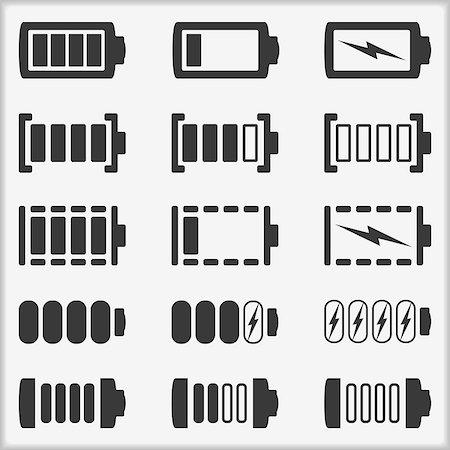 recharging batteries symbol - Set of different indicators of a battery with different level of charge, vector eps10 illustration Photographie de stock - Aubaine LD & Abonnement, Code: 400-07056545