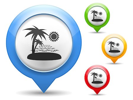 simsearch:400-07054484,k - Map marker with icon of a beach, vector eps10 illustration Stock Photo - Budget Royalty-Free & Subscription, Code: 400-07056541
