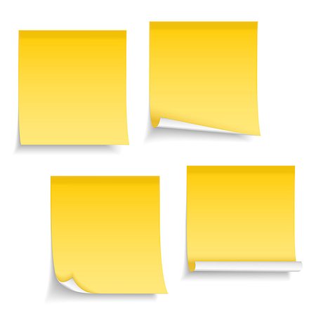 Four different yellow sticky notes on white background, vector eps10 illustration Foto de stock - Super Valor sin royalties y Suscripción, Código: 400-07056563