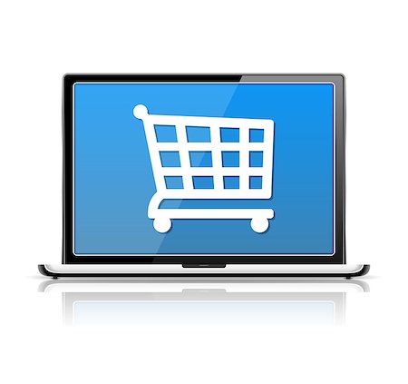 E-Commerce, laptop with icon of a shopping cart, vector eps10 illustration Stock Photo - Budget Royalty-Free & Subscription, Code: 400-07056609
