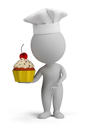 3d small person with pastry cake in his hand. 3d image. Isolated white background. Stock Photo - Budget Royalty-Free & Subscription, Code: 400-07056635