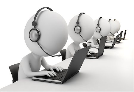 3d small person - operators sitting at laptops in ear-phones with a microphone. 3d image. Isolated white background. Stock Photo - Budget Royalty-Free & Subscription, Code: 400-07056631
