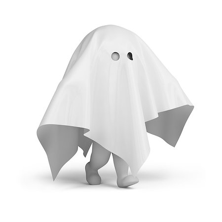 3d small person in a ghost costume. 3d image. Isolated white background. Stock Photo - Budget Royalty-Free & Subscription, Code: 400-07056644