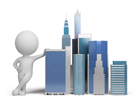 3d small person standing next to skyscrapers. 3d image. Isolated white background. Stock Photo - Budget Royalty-Free & Subscription, Code: 400-07056671