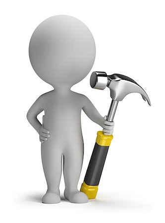 3d small person with hammer. 3d image. Isolated white background. Foto de stock - Super Valor sin royalties y Suscripción, Código: 400-07056756