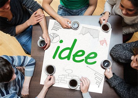 panel discussion - Team at work drinking coffee with idee text on white panel Stock Photo - Budget Royalty-Free & Subscription, Code: 400-07056905