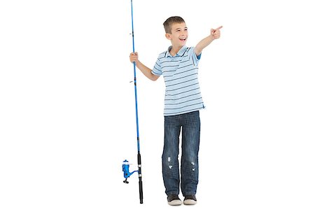 preteens fingering - Young boy holding fishing rod pointing at something away Stock Photo - Budget Royalty-Free & Subscription, Code: 400-07057065