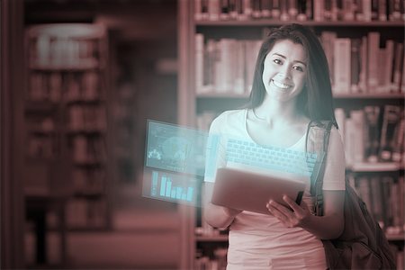 simsearch:400-07057823,k - Happy cute student working on her futuristic tablet pc in university library Foto de stock - Super Valor sin royalties y Suscripción, Código: 400-07057829