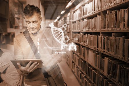 simsearch:400-07057823,k - Mature student using futuristic hologram to learn biology from his tablet in the college library in sepia Foto de stock - Super Valor sin royalties y Suscripción, Código: 400-07057937