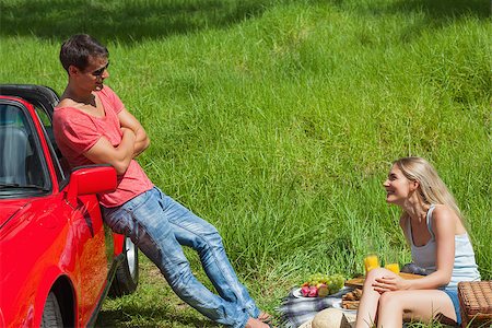 simsearch:400-07058116,k - Smiling couple having picnic together on a sunny day Stock Photo - Budget Royalty-Free & Subscription, Code: 400-07058135