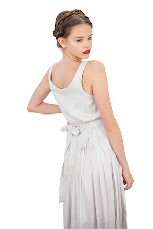 simsearch:400-07059876,k - Dreamy model in white dress posing on white background Foto de stock - Super Valor sin royalties y Suscripción, Código: 400-07059868