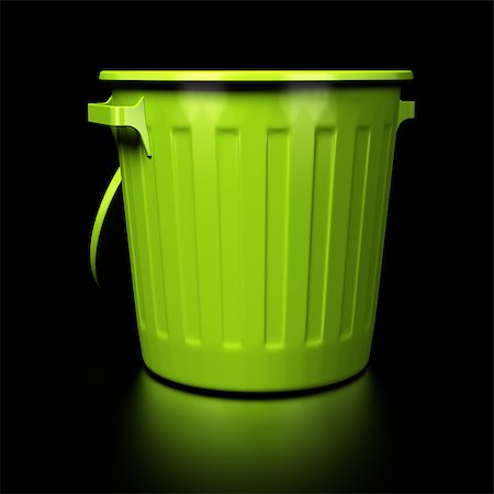 3D render image of a green empty trash bin over black background with reflection Stock Photo - Budget Royalty-Free & Subscription, Code: 400-07050071