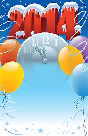New Year 2014 with clock and balloons decoration Stock Photo - Budget Royalty-Free & Subscription, Code: 400-07050120