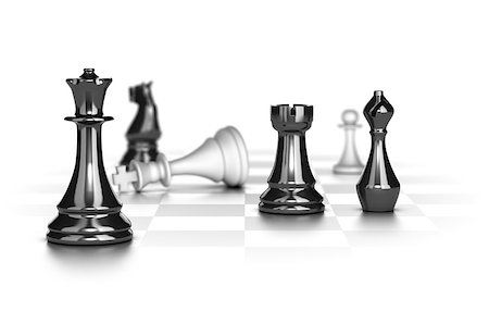 Chess game with the white king in checkmate over white background, conceptual image suitable for business strategy. Stock Photo - Budget Royalty-Free & Subscription, Code: 400-07050179