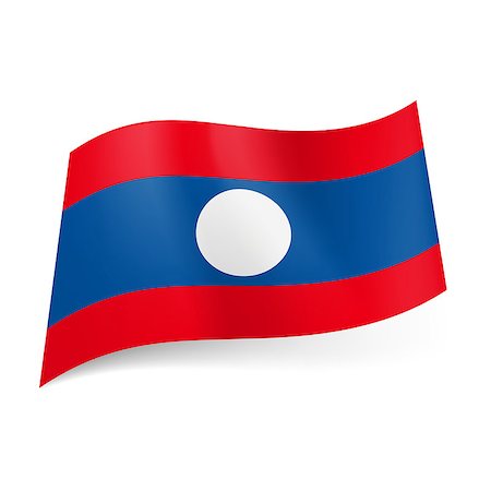 National flag of  Laos: wide central blue stripe with white circle between two narrow red stripes. Stock Photo - Budget Royalty-Free & Subscription, Code: 400-07050270