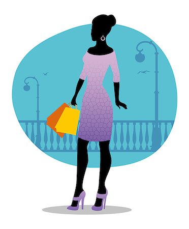 simsearch:400-04285950,k - Vector illustration of Beautiful fashion woman with bags Stock Photo - Budget Royalty-Free & Subscription, Code: 400-07050313