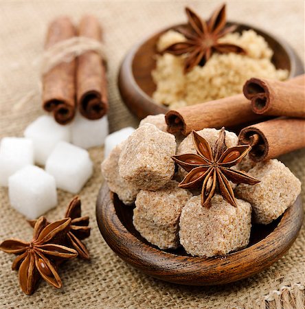 Raw Brown And White Cane Sugar ,Cinnamon And Anise Star,Close Up Stock Photo - Budget Royalty-Free & Subscription, Code: 400-07050439
