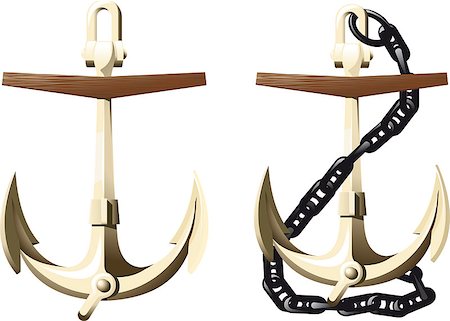 sharpner (artist) - Classic Admiralty anchor and anchor with chain isolated on white background Stockbilder - Microstock & Abonnement, Bildnummer: 400-07050509
